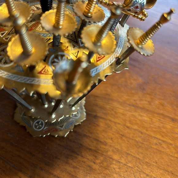 Vintage Toledo Spain gold/silver tone hand decorated 24 appetizer picks & stand - Picture 13 of 13